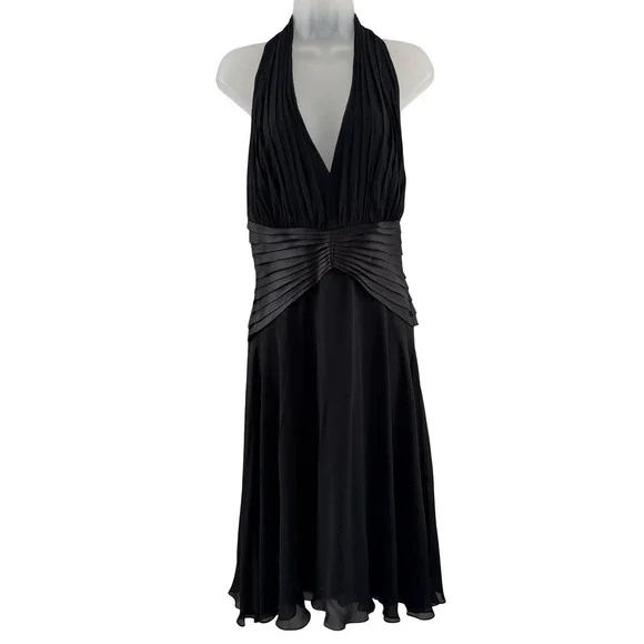 Vintage Tadashi Dress Womens 10 Black Silk Halter Pleated Y2K Gown Whimsigoth - Picture 5 of 16